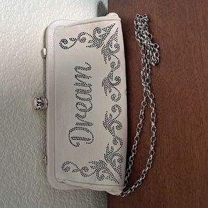 Brighton KAYTANA DREAM White Leather Clutch Purse Bag Chain Strap